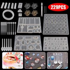 various tools and accessories are shown for making jewelry bracelets, rings, earrings, etc