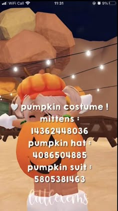 an animated pumpkin costume with the words pumpkin costume written on it