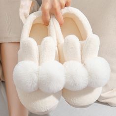 Bunny Rabbit Ears Warm Slippers LIN79 Pom Pom Slippers, Dr Shoes, Cute Slippers, Warm Slippers, Girly Shoes, Rabbit Ears, Bunny Plush, Purple Gray, Cute Plush