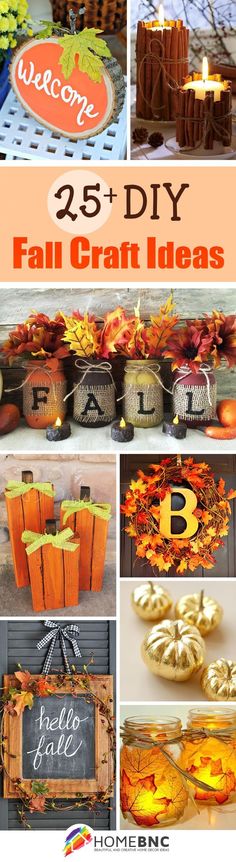 fall craft ideas with pumpkins, candles and other things to make it look like they are