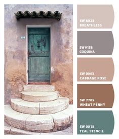 an image of a door and steps with colors in the same color scheme for exterior paint