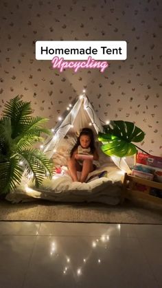 Amazon Kids Room, Kids Tent Decoration Ideas, Sleepover Decoration Ideas, Diy Play Tent, Tent House For Kids, Diy Teepee Tent, Diy Kids Tent, Dollartree Diy, Diy Will