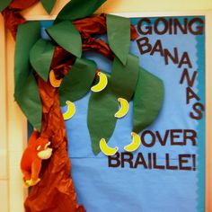 a bulletin board with banana trees on it