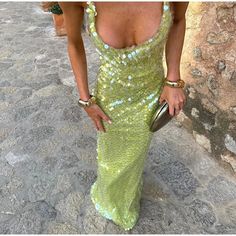 Green Sequin Backless Sling Maxi Dress Shop Y2k, Fest Outfits, Sequined Dress, Summer Green, Evening Party Gowns, Y2k Dress, Elegant Maxi Dress, Dress Women Elegant, Backless Prom Dresses