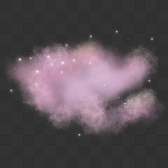 some pink clouds are floating in the air on a dark background, with stars and sparkles