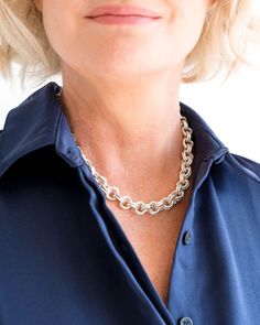 This chunky chain makes a good statement necklace or a layering basic to pair with other favorites from your jewelry box, adding a polished and sophisticated touch to any ensemble.