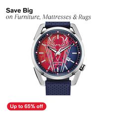 in stock Spiderman Man, Eco Drive Watches, Red Watch, Citizen Watch, Citizen Eco, Eco Drive, Man Logo, Blue Accents, Marvel Spiderman