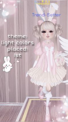 a girl in a pink dress with angel wings on her head and the caption reads, theme light colors placed 1st