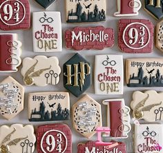 many decorated cookies are arranged on the wall for birthdays and other special occasiones