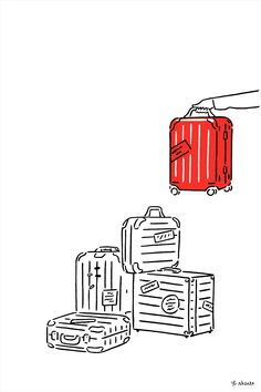 three suitcases are shown in this drawing