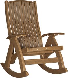 a wooden rocking chair on a white background