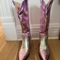 Brand New Boots - Never Worn. Silver Fitted Snip Toe Boots, Silver Pointed Toe Boots For Spring, Silver Round Toe Boots For Spring, Air Max 270 Women, Purple Boots, New Boots, Azalea Wang, Waterproof Snow Boots, Black Combat Boots