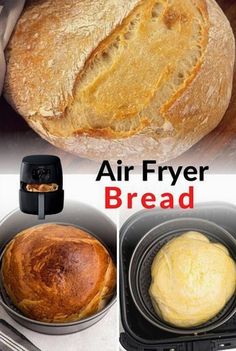 an air fryer with bread in it and the words air fryer bread inside