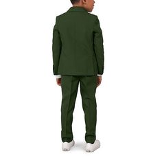 Perfect for a fall or winter special occasion, this 3-piece suit set from Opposuits' toddler boy's collection is made from breathable woven fabric to keep him comfortable. It includes a single-breasted blazer with notch lapels, straight-leg pants with a zip with hook-and-eye closure and side pockets, and a matching clip-on tie. Style it with a crisp crew neck t-shirt or button-down with sneakers.# Pieces In Set: 3Included: 1 Tie(s)1st Piece Description: Blazer1st Piece Collar: Banded Collar1st P Winter School Sets With Fitted Stretch, Fitted School Sets For Fall, Fitted Sets For School In Fall, Fitted Green School Sets, Fitted Green Sets For School, Classic Fall Sets In Solid Colors, 3 Piece Suits, Breasted Blazer, Suit Set