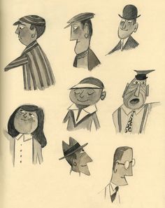 an old book with some drawings of people in hats and suits on it's pages