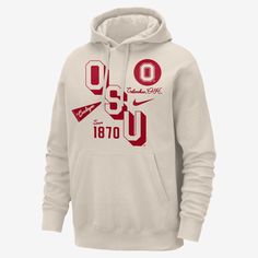 Don't let a little chill come between you and your team. This Ohio State hoodie is full of retro Buckeyes details set upon warm and cozy fleece. Our midweight brushed fleece feels extra soft on the inside and smooth on the outside, helping you stay cozy while keeping its structured shape. Nike Hoodie With Letter Print, Winter Fan Apparel Hoodie In Athletic Heather, Nike Fleece Hoodie For Sports, Nike Hoodie With Letter Print For Sports Season, Nike Fleece Hoodie For Sports Events, Fleece Hoodie For Sports Events During Sports Season, Nike Winter Fan Apparel Hoodie, Nike Hoodie For Winter Sports Events, Nike Winter Hoodie Fan Apparel