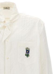 Viscose cotton blend shirt with tone-on-tone stripes, button closure, chest pocket with floral embroidery.ETROFloral embroidery shirttrue to size fit Shirt Pocket Embroidery, Mens Embroidery, Embroidery Coat, Pocket Embroidery, Embroidery Shirt, Shirt Pocket, Shirt Embroidery, Knitwear Tops, Poplin Shirt