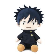 a stuffed toy with black hair and eyes