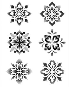 four different designs in black and white on a white background, each with an ornate design