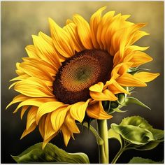 a painting of a sunflower on a black background