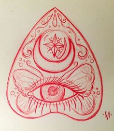 a drawing of an all seeing eye in red ink