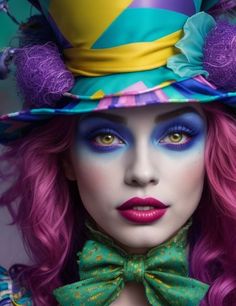 Best Makeup Costumes, Costumes With Makeup Halloween, Woman Halloween Makeup Ideas, Womens Mad Hatter Makeup, Pretty Mad Hatter Makeup, Plus Size Mad Hatter Costume, Mad Hatter Female Makeup