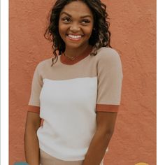 Take The Block Of Out Of Roadblock, And Switch To Color Block Instead! The Pennsylvania Knit Top Is Perfect For Mixing Up Your Winter Wardrobe And Trying Something New. Pair With Denim Or A Printed Skirt For More Fun. Each Top Features A Close-Knit Texture, Stretch For Comfort, And Printed Color Block Designs. In Ivory Or Nude, This Top Is Fit For Any Mood! Color Is Based On The Sleeve + Bodice Still In Their Original Packages Fall Color Block Beige Top, Casual Color Block Knit Top, Summer Color Block Brown Tops, Summer Brown Color Block Tops, Fitted Crew Neck Sweater With Color Block, Chic Color Block Crew Neck Tops, Chic Crew Neck Top With Color Block, Neutral Knit Crew Neck Top, Fitted Knit Color Block Tops