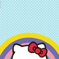 a hello kitty wallpaper with a rainbow and polka dots in the background, as well as an image of a cartoon character