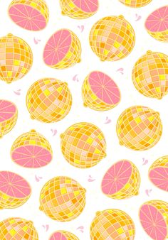 an abstract pattern with orange and pink shapes on a white background, in the style of plaid