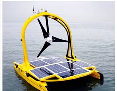 a solar powered boat floating in the water