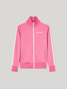 FUCHSIA TRACK JACKET - Palm Angels® Official Palm Angels Jacket, Pink Jacket, Polo Neck, Palm Angels, Black And White Colour, Stage Outfits, Workout Jacket, Sports Jacket, Sporty Style