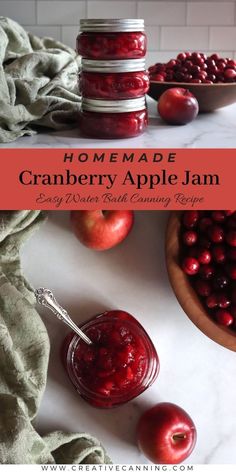 homemade cranberry apple jam in jars on a counter