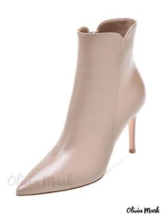 Olivia Mark - Classic Pointed Toe Stiletto Heel Ankle Boots for Women Elegant Beige Boots With 4-inch Heel, Elegant Pointed Toe Booties With Padded Ankle, Elegant Fitted Booties With Padded Ankle, Elegant High Heel Booties With Padded Ankle, Elegant Beige High Ankle Heels, Elegant Beige Ankle Strap Boots, Chic Ankle Strap Beige Boots, Chic Beige Ankle Strap Boots, Elegant Booties With Padded Ankle And Round Toe