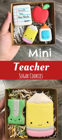 mini teacher sugar cookies in a box