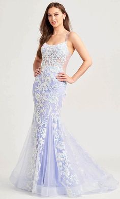 Ellie Wilde EW35008 - Scoop Mermaid Evening Dress Illusion Top, Corset Boning, Mermaid Evening Dress, Periwinkle Color, Ellie Wilde, Floor Length Skirt, Mermaid Silhouette, Mermaid Evening Dresses, Dress 16