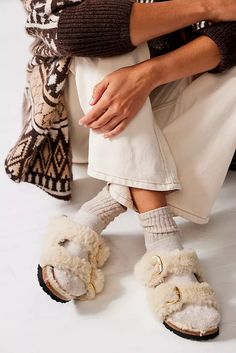 Sandals | Free People UK Teddy Birkenstock, Shearling Birkenstock Outfit, Fuzzy Birkenstocks, Birkenstock Colors, Arizona Big Buckle, Birkenstock Outfit, Sandals Outfit, Birkenstock Sandals, Free People Shoes