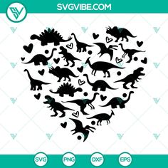 the silhouettes of dinosaurs are arranged in a heart shape, with hearts on each side