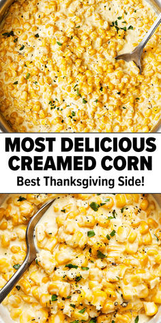 Creamed corn Thanksgiving side dish recipe. Cream Corn Recipe Thanksgiving, Cream Corn Thanksgiving Recipe, Cream Of Corn Recipe Crock Pot, Creamed Corn Without Cream Cheese, Quick Creamed Corn, Creamed Corn Crockpot Thanksgiving, Creamed Corn Substitute, Easy Cream Corn Recipe Crock Pot, Side Christmas Dishes