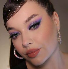 Makeup Party Night, Iridescent Makeup, Gem Makeup, Makeup Pictorial, Rhinestone Makeup, Pride Makeup, Magical Makeup, Purple Eyeshadow