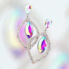 Iridescent Jeweled Jewelry For Parties, Party Teardrop Dangle Earrings For Pierced Ears, Party Teardrop Dangle Earrings, Teardrop Crystal Clip-on Earrings For Party, Crystal Teardrop Clip-on Earrings For Party, Sparkling Drop Chandelier Earrings For Party, Dazzling Single Crystal Earring For Parties, Party Crystal Drop Earrings, Glamorous Drop Crystal Earrings For Pierced Ears