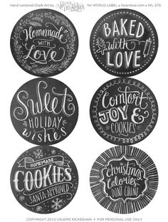 four chalkboard christmas ornaments with hand lettering