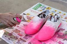 Make my own cap toed shoes! Plain White Shoes, Neon Spray Paint, Painted Air Force 1, Painted Shoes Diy, Happy Shoes, Cap Toe Shoes, Diy Fashion Clothing, How To Make Shoes