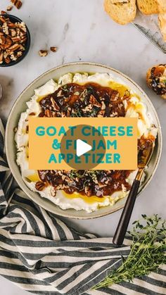 goat cheese and feta topped with an apricot sauce on top of mashed potatoes