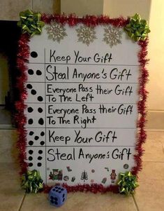 a sign that says keep your gift steal anyone's gift everyone has their gift to the left