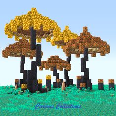 an image of some trees made out of oranges and bananas in minecraft style