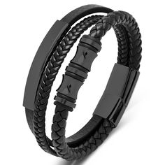 PRICES MAY VARY. Men Wrist Bracelet: Multi-layer black bracelet for men and teeny boys as everyday fashion jewelry .This is a wonderful accessory ,Simple and fashion Perfect Size: Men's leather steel bracelets are available in two sizes: 8.0″ (205 mm),Fit for the wrist length of 7.5"-8.0"; 8.5″ (225 mm),Fit for the wrist length of 8.2"-8.7" Fashion Gifts:You can wear it with watch or other bracelets or A great gift for families/friends/him/husband/boyfriend/dad/teen boy/men in Valentine's day, F Teen Boy Jewelry, Cheap Black Edgy Leather Bracelet, Black Leather Bracelet For Father's Day, Cheap Black Leather Bracelet With Rivets, Masculine Black Bracelets For Everyday, Bracelet Boys, Masculine Black Leather Bracelet With Stainless Steel, Men's Leather Bracelet, Leather Bracelet For Men