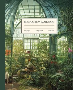 a book cover with an image of a greenhouse filled with plants and potted plants