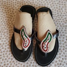 Unisex Maasai Leather Sandals. Size 10.5/11 Or 42 Decorated With Beads. Maasai, Sandals Black, Flip Flop Sandals, Black Sandals, Leather Sandals, Flip Flops, Shoes Sandals, Men's Shoes, Size 10