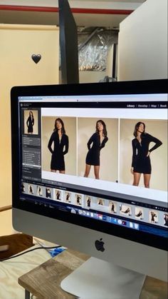 a computer screen showing the image of a woman's body in short shorts and heels