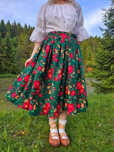 The traditional wrap skirt with a highlander or Goral pattern is a typical piece of folk clothing from mountainous areas, especially the Slovak and Polish mountains (southern Poland and northern Slovakia). This midi- length skirt is characterized by rich floral pattern and vibrant colors. It is an exact replica of a wrap-around folk skirt from the small village of Brezovica (Orava), located in northern Slovakia, about 15 km from the Polish border. These skirts are not only clothing but also works of art that combine practicality with aesthetic beauty and cultural significance. They are part of the traditional folk costume worn during folk festivals, weddings, and other events. They symbolize the cultural identity and heritage of the people from southern Poland and northern Slovakia. The sk Folk Skirt, Polish Mountains, Polish Clothing, Folk Clothing, Folk Festival, Granny Chic, Cultural Identity, Folk Dresses, Small Village